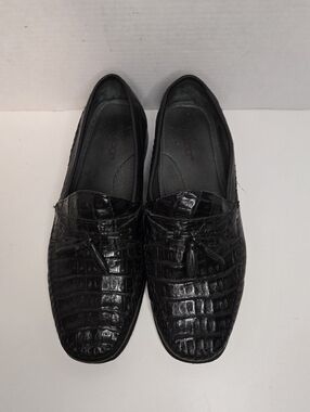 BRASS BOOT Genuine Caiman Alligator Black Leather Tassel Loafers Men's 11.5